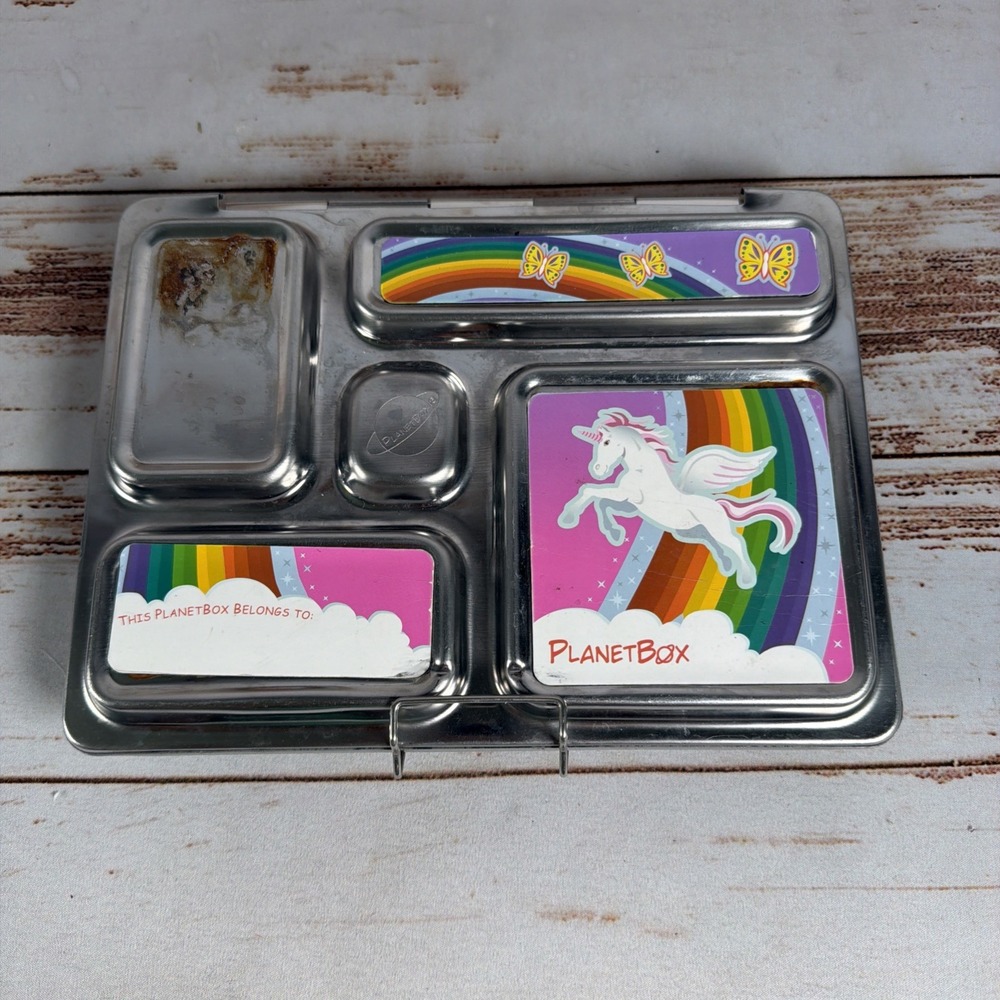 PlanetBox Rover Stainless Steel Bento Lunch Box 5 Compartment Unicorn Rainbow